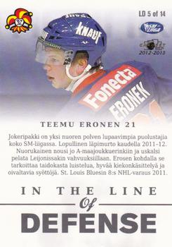 2012-13 Cardset Finland - In the Line of Defence #LD 5 Teemu Eronen Back