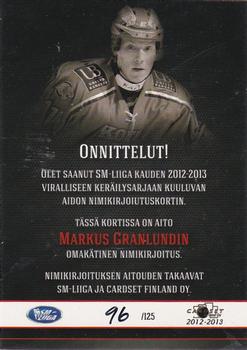 2012-13 Cardset Finland - Signature #NNO Markus Granlund Back