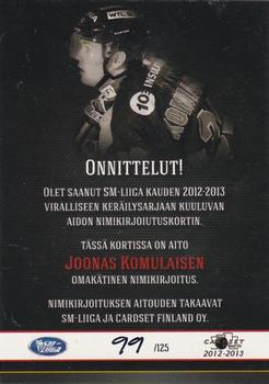 2012-13 Cardset Finland - Signature #NNO Joonas Komulainen Back