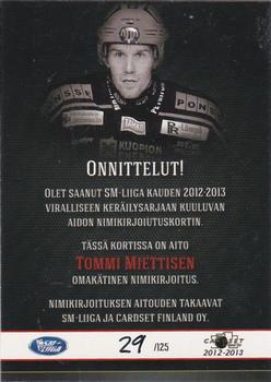 2012-13 Cardset Finland - Signature #NNO Tommi Miettinen Back