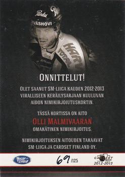 2012-13 Cardset Finland - Signature #NNO Olli Malmivaara Back