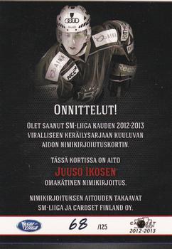 2012-13 Cardset Finland - Signature #NNO Juuso Ikonen Back