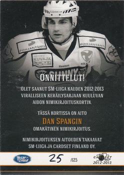 2012-13 Cardset Finland - Signature #NNO Dan Spang Back