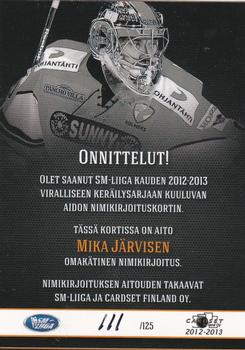 2012-13 Cardset Finland - Signature #NNO Mika Järvinen Back