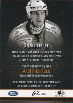 2012-13 Cardset Finland - Signature #NNO Arsi Piispanen Back