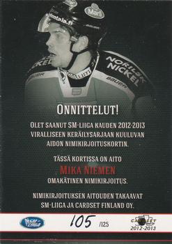 2012-13 Cardset Finland - Signature #NNO Mika Niemi Back