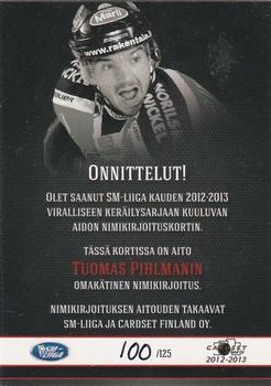 2012-13 Cardset Finland - Signature #NNO Tuomas Pihlman Back