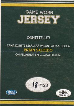 2012-13 Cardset Finland - Game Worn Jersey Series 2 Exchange #NNO Brian Salcido Back