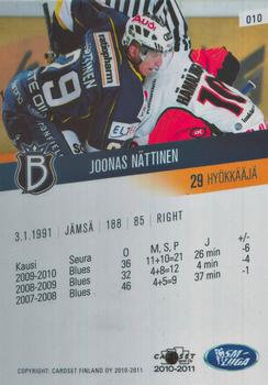2010-11 Cardset Finland #010 Joonas Nättinen Back