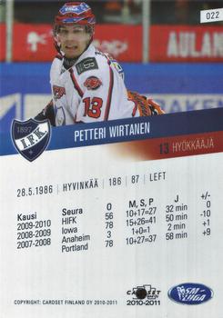 2010-11 Cardset Finland #022 Petteri Wirtanen Back