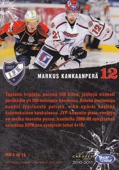 2010-11 Cardset Finland - Heavy Hitters #HH1 Markus Kankaanperä Back