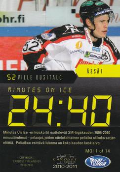 2010-11 Cardset Finland - Minutes on Ice #MOI1 Ville Uusitalo Back