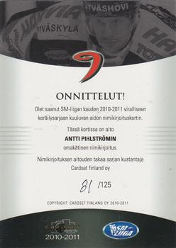 2010-11 Cardset Finland - Signature #NNO Antti Pihlström Back