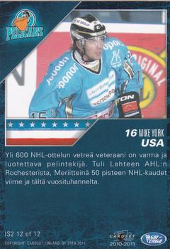 2010-11 Cardset Finland - International Stars 2 #IS2 12 Mike York Back