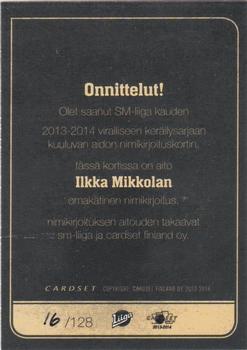2013-14 Cardset Finland - Signature #NNO Ilkka Mikkola Back