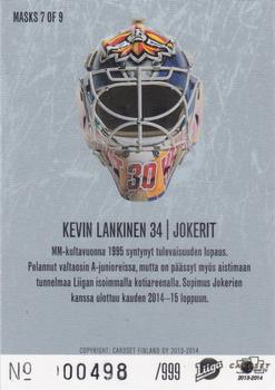2013-14 Cardset Finland - Masks (Limited 999) #MASKS 7 Kevin Lankinen Back