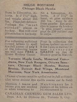 1933-34 Canadian Gum (V252) #NNO Helge Bostrom Back