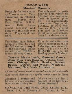 1933-34 Canadian Gum (V252) #NNO James Ward Back