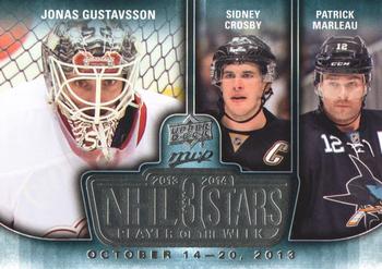 2014-15 Upper Deck MVP - NHL 3 Stars Player of the Week #3SW-10.21.13 Jonas Gustavsson / Sidney Crosby / Patrick Marleau Front