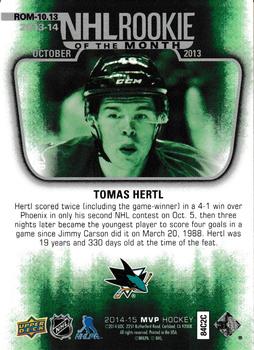 2014-15 Upper Deck MVP - NHL Rookie of the Month #ROM-10.13 Tomas Hertl Back
