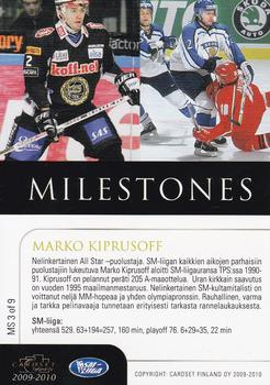 2009-10 Cardset Finland - Milestones #MS3 Marko Kiprusoff Back