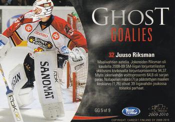 2009-10 Cardset Finland - Ghost Goalies #GG5 Juuso Riksman Back