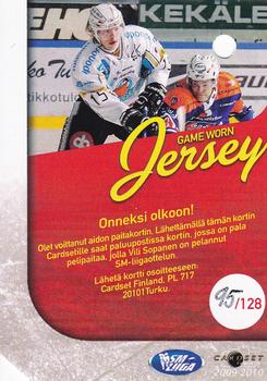 2009-10 Cardset Finland - Game Worn Jersey Redemptions #NNO Vili Sopanen Back