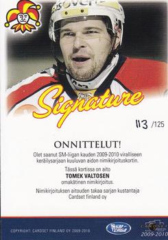 2009-10 Cardset Finland - Signature #NNO Tomek Valtonen Back
