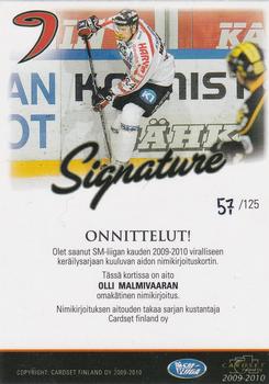2009-10 Cardset Finland - Signature #NNO Olli Malmivaara Back
