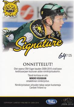 2009-10 Cardset Finland - Signature #NNO Mikko Kuukka Back