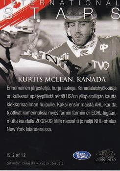 2009-10 Cardset Finland - International Stars 2 #IS2 Kurtis McLean Back