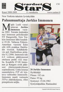 2008-09 Cardset Finland - Cardset Stars #CS1 Jarkko Immonen Back
