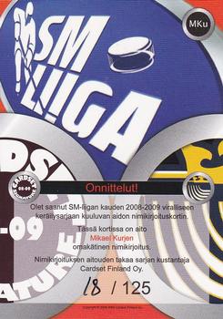 2008-09 Cardset Finland - Signature Sensations #MKu Mikael Kurki Back