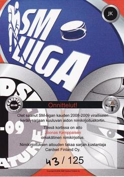 2008-09 Cardset Finland - Signature Sensations 2 #JK Joonas Kemppainen Back