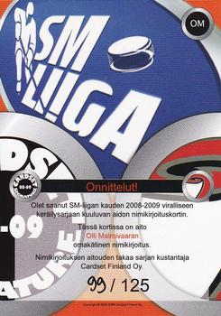 2008-09 Cardset Finland - Signature Sensations 2 #OM Olli Malmivaara Back