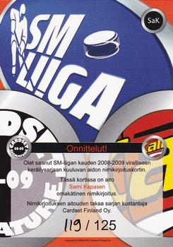 2008-09 Cardset Finland - Signature Sensations 2 #SaK Sami Kapanen Back