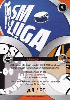 2008-09 Cardset Finland - Signature Sensations 2 #PLi Perttu Lindgren Back