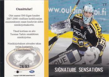 2007-08 Cardset Finland - Signature Sensations #TT Tuomas Tarkki Back