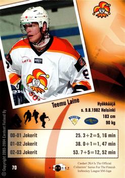 2003-04 Cardset Finland #70 Teemu Laine Back