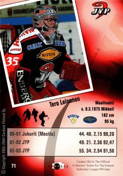 2003-04 Cardset Finland #71 Tero Leinonen Back
