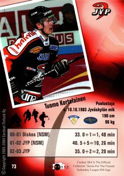 2003-04 Cardset Finland #73 Tuomo Kortelainen Back