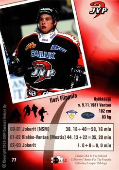 2003-04 Cardset Finland #77 Ilari Filppula Back
