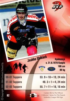 2003-04 Cardset Finland #82 Jaakko Uhlbäck Back