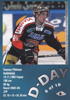 2003-04 Cardset Finland - The D-Day #8 Tuomas Pihlman Back