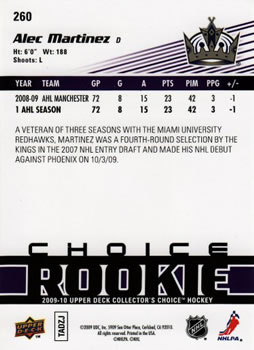2009-10 Collector's Choice #260 Alec Martinez Back