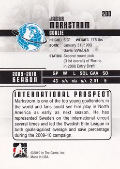 2009-10 In The Game Heroes and Prospects #200 Jacob Markstrom Back