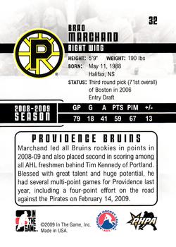2009-10 In The Game Heroes and Prospects #32 Brad Marchand Back