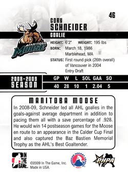 2009-10 In The Game Heroes and Prospects #46 Cory Schneider Back