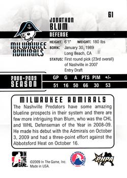 2009-10 In The Game Heroes and Prospects #61 Jonathon Blum Back