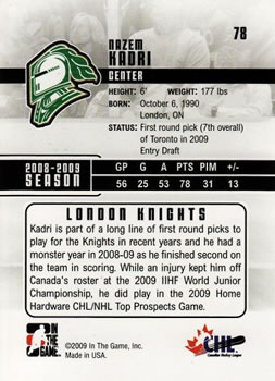 2009-10 In The Game Heroes and Prospects #78 Nazem Kadri Back